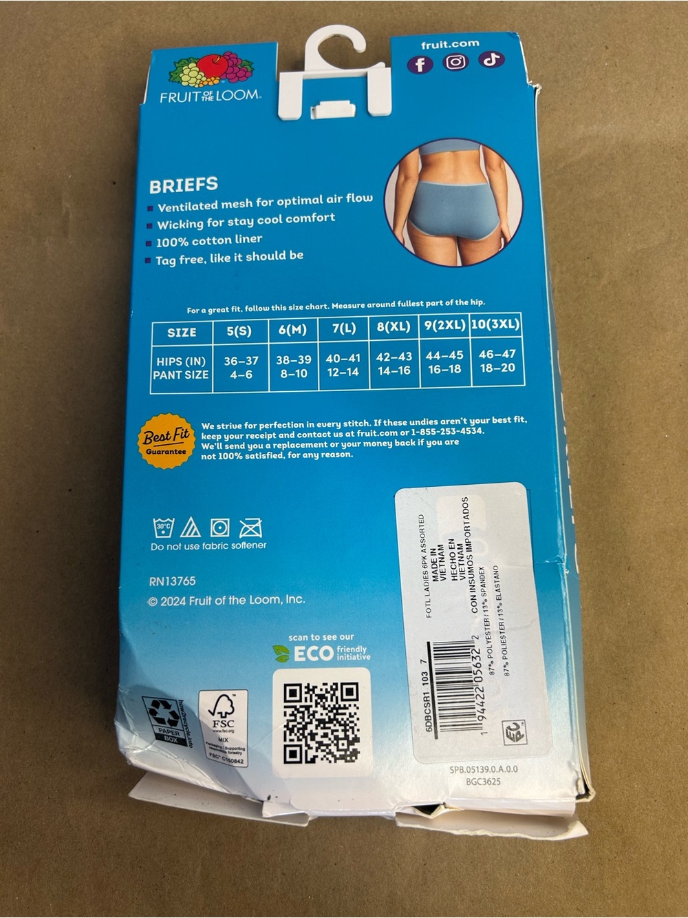 Fruit Of The Loom Breathable Cooling Stripes- 6 Briefs- Size Large (12-14)- New - Picture 2 of 6